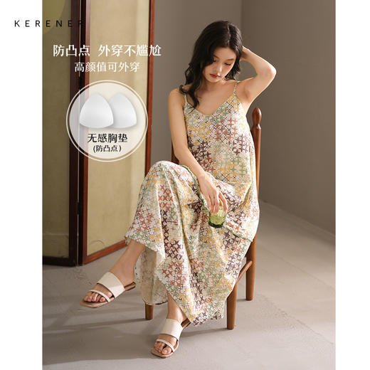 可人儿带bra小众设计新款泡泡绵女士睡衣夏季少女睡裙可外穿居家 商品图0