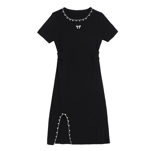 「自」全新升级【铂金会员220/天猫299/差价79】(84548)洛诗琳夏季新款针织连衣裙2025法式设计感高腰钉珠A字裙女 商品图4