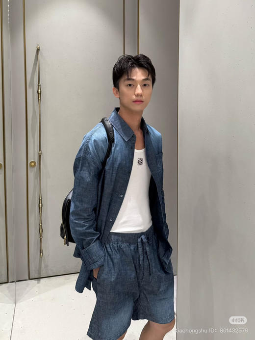 721-6 独家圆正 LEW金标男女同款超薄抽绳牛仔中裤 老朱穿L宽松舒适 商品图13