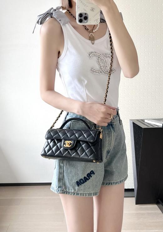 香奈儿 25P春夏 羊皮KeIIy横款Mini黑色手拿斜跨包（LZ） 商品图8