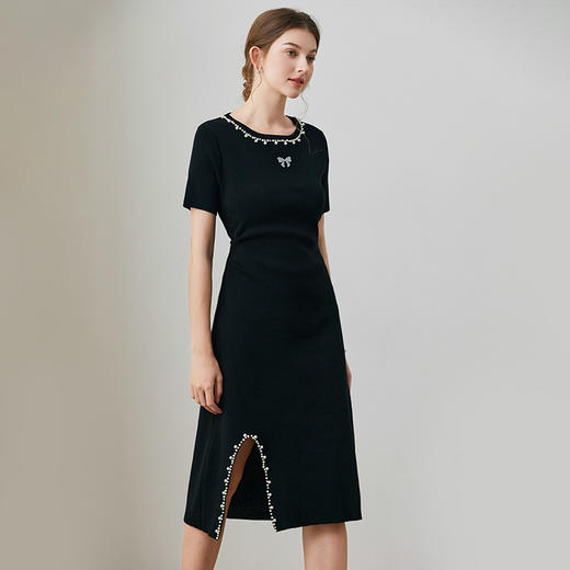 「自」全新升级【铂金会员220/天猫299/差价79】(84548)洛诗琳夏季新款针织连衣裙2025法式设计感高腰钉珠A字裙女 商品图2