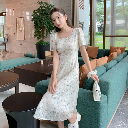 奢姿大码女装2025夏季减龄小碎花连衣裙胖妹妹时尚方领设计裙子9952890668 商品图2