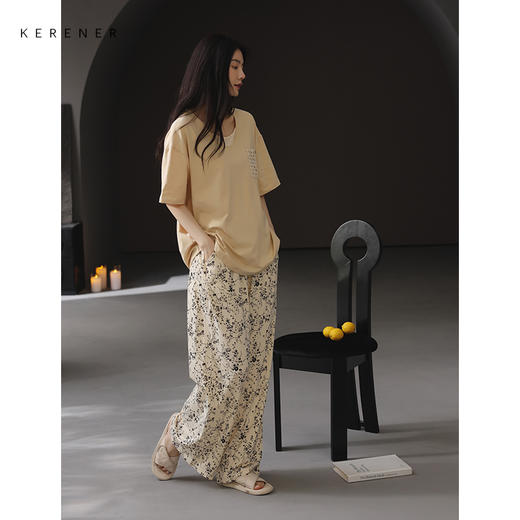 可人儿带胸垫睡衣夏季凉感莫代尔女士家居服短袖长裤套装可外穿 商品图2