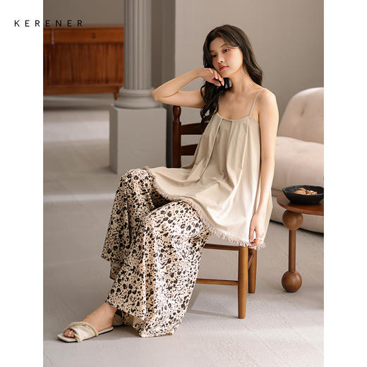 可人儿带bra睡衣夏季凉感莫代尔女士吊带阔腿长裤可外穿家居服 商品图1