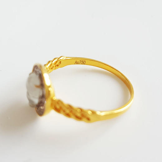 【天然正品】A货翡翠AU750黄金镶钻镶天然细腻冰种葫芦（福禄平安）翡翠戒指6.2*4.6MM（皆取最大值）12.5号（戒圈可改）女性现售价：1880！160725NJM08 商品图7