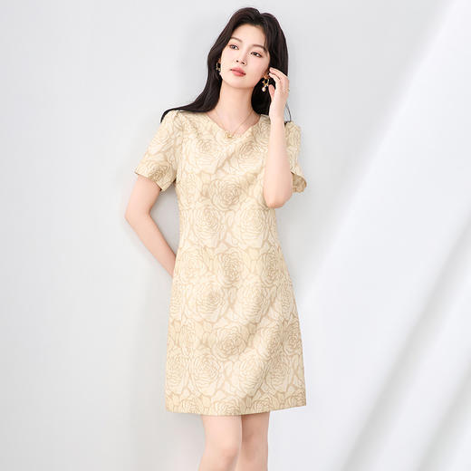 「高货wl」全新升级【铂金会员284/天猫379/差价95】(70910)洛诗琳轻奢玫瑰印花连衣裙2025夏季小香风显瘦A字裙女 商品图1