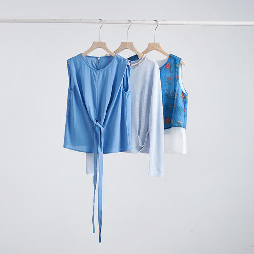 【07/23新品】熙世界100%莱赛尔无袖衬衫女设计感交叉绑带收腰圆领上衣2025夏季 商品图3