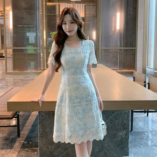 奢姿大码女装胖妹妹2026夏季新款方领气质法式蕾丝洋气减龄连衣裙9952853519【1】 商品图1