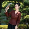 西子/红莨旧梦23姆米非遗红云纱重磅桑蚕丝V领红色上衣/SYTJ306 商品缩略图2
