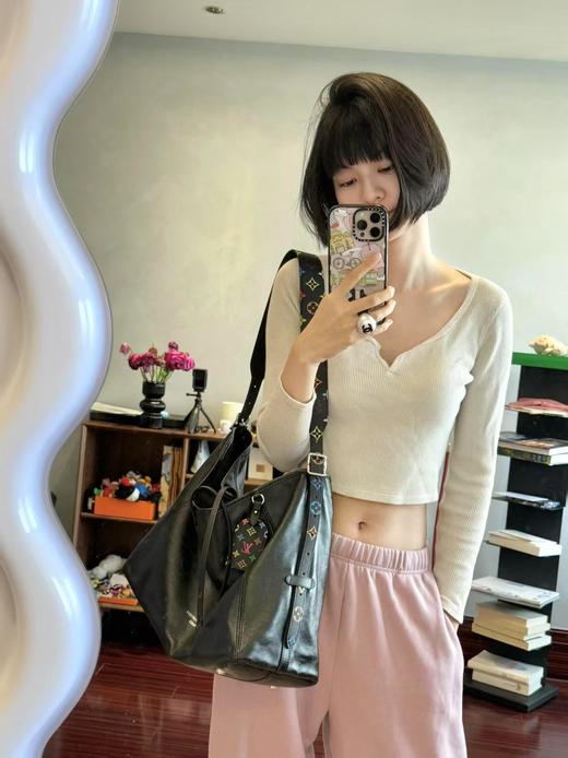 驴家LV x Takashi Murakami村上隆 联名款 Carryall 品牌Logo标识 黑三彩 羊皮革 单肩包 (JPH) 商品图2