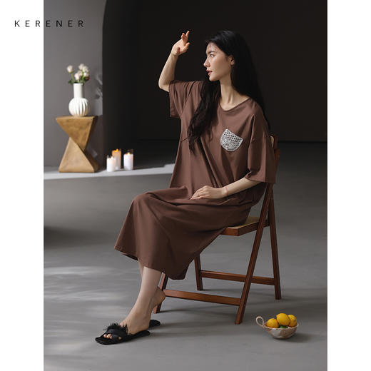 可人儿带bra睡裙原创新款夏季莫代尔女士短袖长裙可外穿夏天家居 商品图2