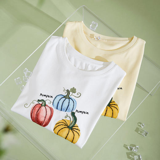 【专属特价】熙世界时尚创意南瓜印花T恤女短袖夏季百搭休闲减龄圆领正肩上衣 商品图3