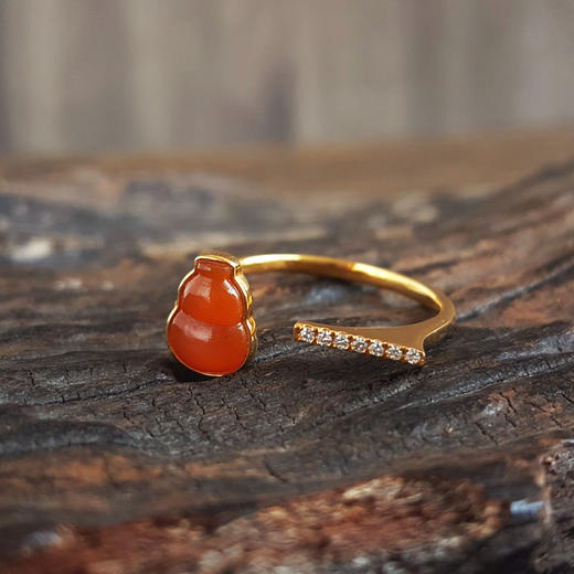 【天然正品】A货翡翠AU750黄金镶钻镶天然细腻冰种葫芦（福禄平安）黄翡开口戒指8.7*6.4MM（皆取最大值）13.5号（开口戒）女性现售价：2180！160725NJM10 商品图4