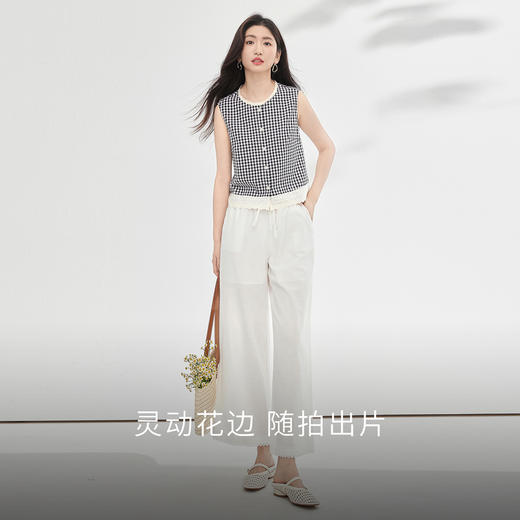 【07/23新品】熙世界法式蕾丝花边拼接格纹衬衫女夏季新款小众设计无袖背心上衣 商品图2