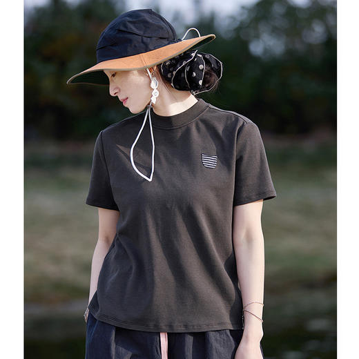 丁摩 设计感做旧水洗Q弹清凉休闲短袖t恤女春夏新款纯棉上衣5ZF-0557 商品图1