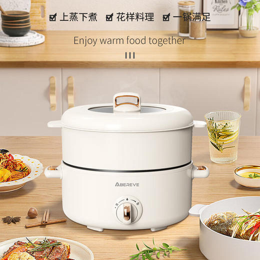 艾贝丽电煮锅 多功能煎炖炒不粘一体式锅涮煮火锅专用电锅 两档火力调节 商品图1