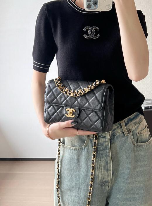 香奈儿 25P春夏 双链口盖包中号黑色（LZ） 商品图7