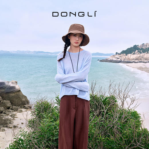 东黎 •  温柔的海风 山羊绒桑蚕丝亚麻女士素色圆领套衫 5274 商品图2