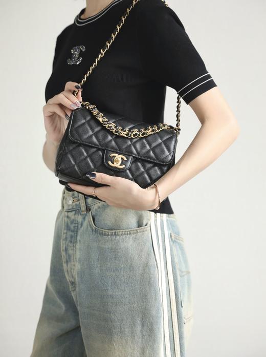 香奈儿 25P春夏 双链口盖包中号黑色（LZ） 商品图6