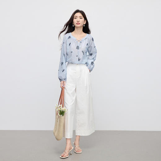 【周末秒杀】熙世界花卉刺绣衬衫女宽松慵懒风纯棉休闲空调衫上衣2025夏秋新款 商品图2