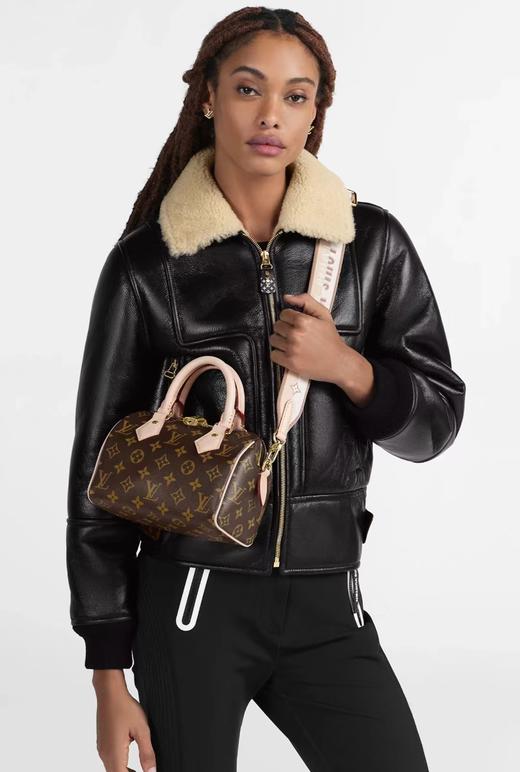 驴家 20 经典老花刺绣Logo可调节可拆卸肩带 涂层帆布拼牛皮饰边 单肩斜挎手提包 女款 棕色(JPH)BB112 商品图2