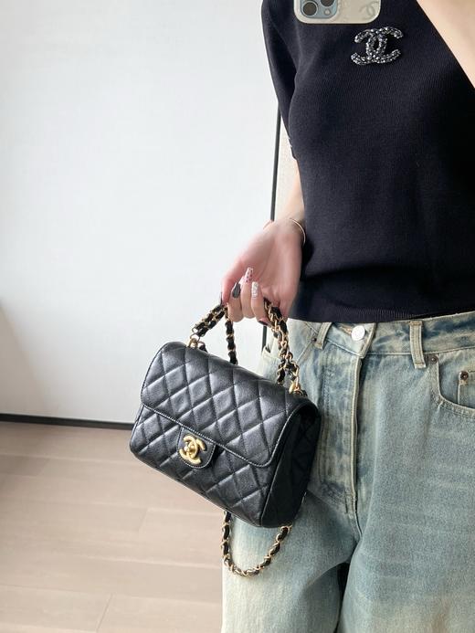 香奈儿 25P春夏 双链口盖包中号黑色（LZ） 商品图3