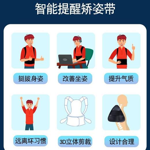 【智能驼背感应器】青少年驼背矫正带形体背部支撑 学生写字坐姿矫正器 智能驼背矫正器 商品图2