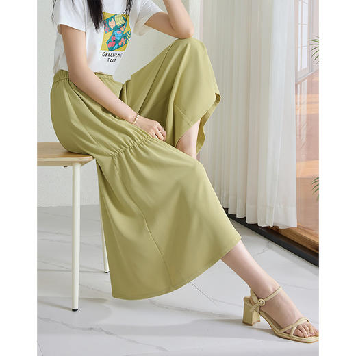 【专属特价】熙世界九分裙裤阔腿裤女2025夏季新款高腰垂感收褶宽松休闲裤裙 商品图1