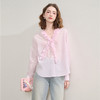 西遇粉色条纹花边V领衬衫女秋季通勤百搭设计感衬衣V2551149 商品缩略图2