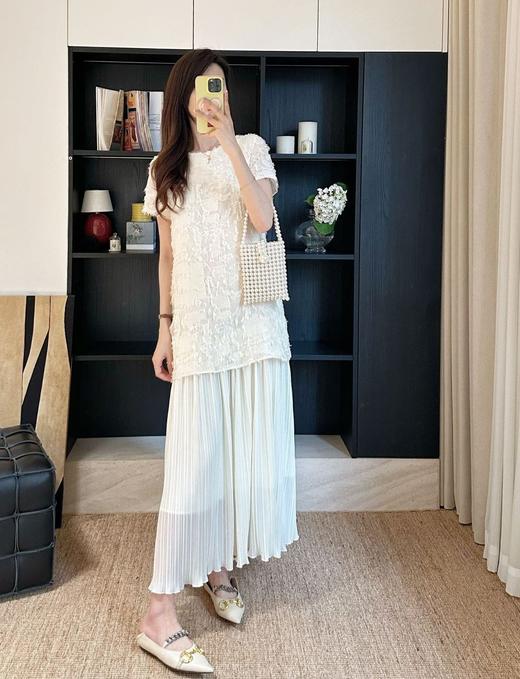 小华美一见倾心莱赛尔天丝千百褶假两件显瘦直筒连衣裙 商品图0