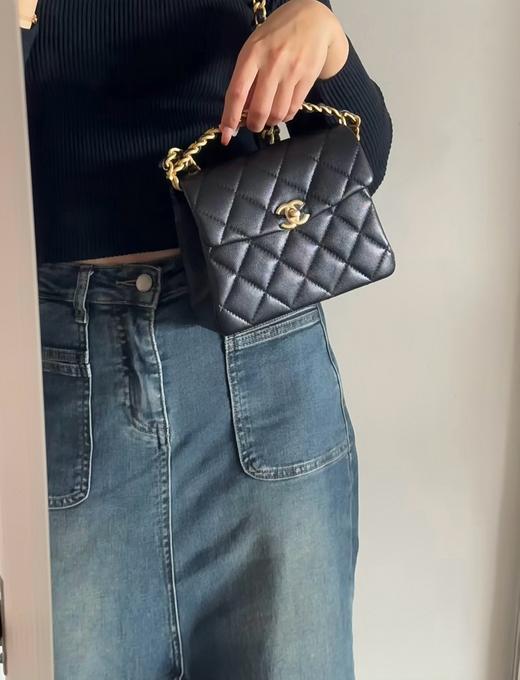 香奈儿 24ss春夏 复古链条手提包 黑/白（LZ） 商品图5