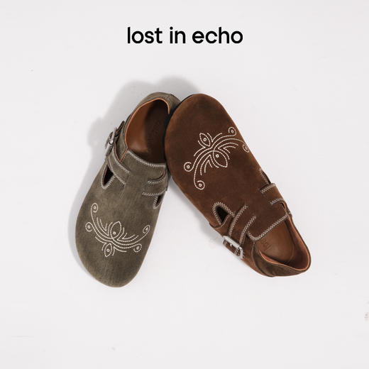 lost in echo2025早秋新款时髦复古刺绣包头牛仔勃肯拖鞋一脚蹬女 商品图0