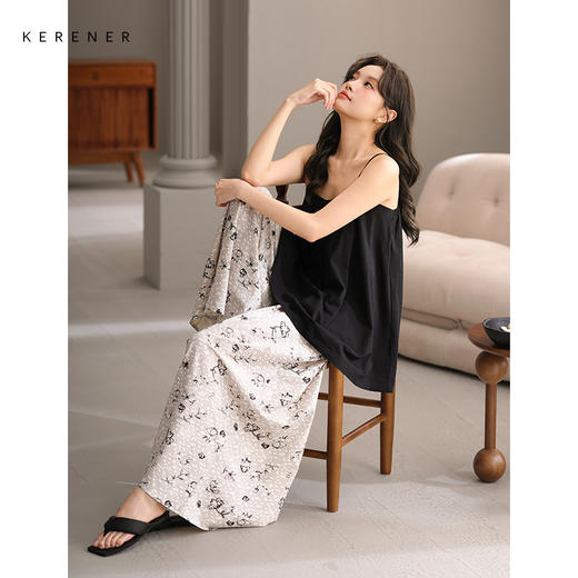 可人儿带bra睡衣夏季凉感莫代尔女士吊带阔腿长裤可外穿家居服 商品图3