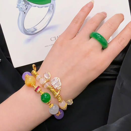 GAONAS镀K金合成锆石手链多宝玲珑中式韵味美紫绿手串 11543SG 商品图4