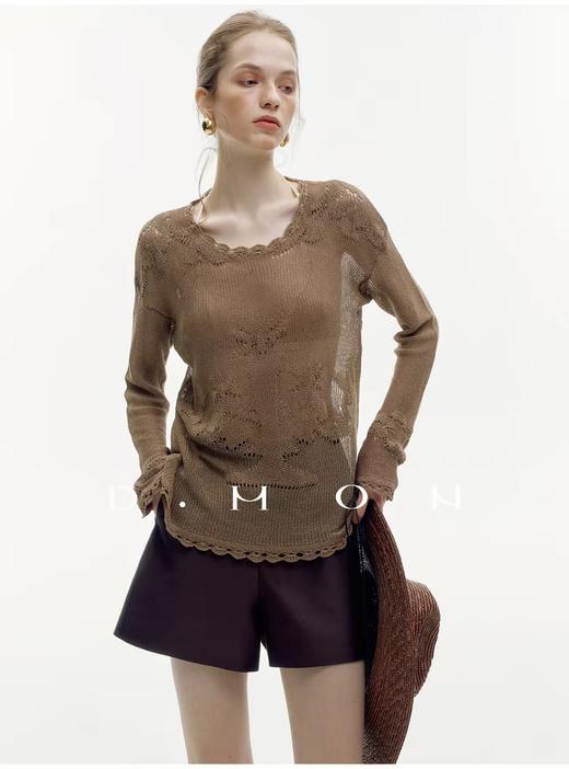 和纸纱镂空提花罩衫 超柔和纸纱材质 进口机器编织 纹理清晰 条干均匀 透气性好 宽松版型 日常好搭配 商品图1