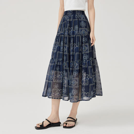 【07/23新品】熙世界0压感复古印花半身裙女夏季2025年新款高腰显瘦a字雪纺半裙 商品图4