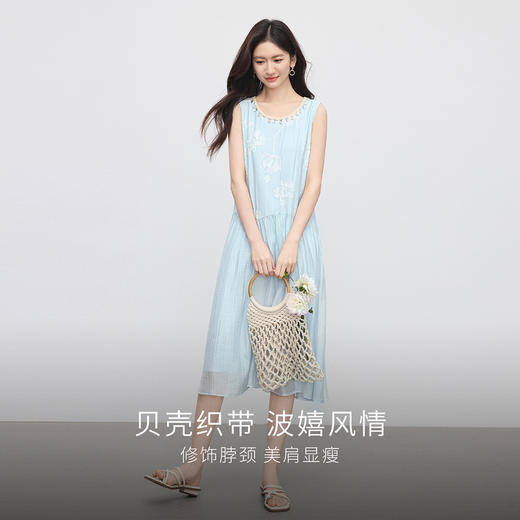 【专属特价】熙世界波西米亚无袖背心连衣裙女夏季高级感海边度假天丝绣花裙子 商品图3