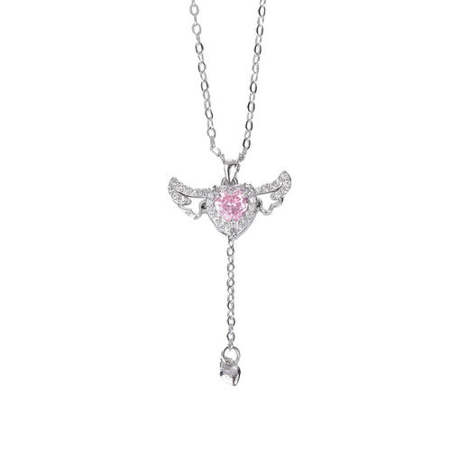 【丘比特之心】六鑫珠宝 s999足银粉钻爱心翅膀流苏项链 甜美百搭 商品图5