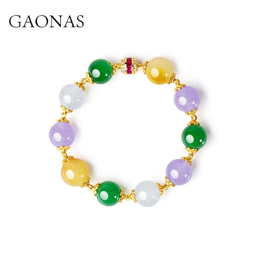 GAONAS镀K金合成锆石手链多宝玲珑中式韵味美紫绿手串 11543SG 商品图0