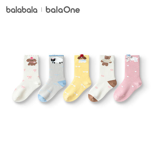 巴拉巴拉balaOne儿童袜子秋冬女棉袜儿童宝宝中大童甜美袜五双装 商品图4
