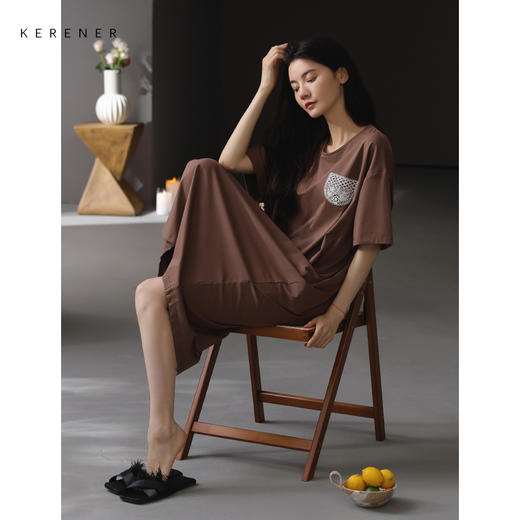 可人儿带bra睡裙原创新款夏季莫代尔女士短袖长裙可外穿夏天家居 商品图1
