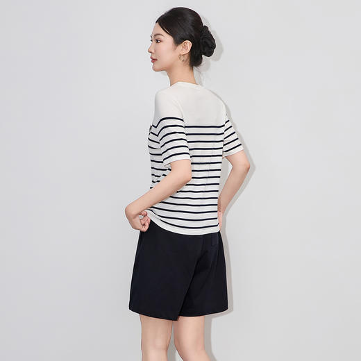 「高货wl」全新升级【铂金会员211/天猫279/差价68】(65333)洛诗琳气质条纹短袖T恤2025夏季超细天丝休闲针织上衣女 商品图1