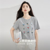 【专属特价】熙世界田园风刺绣花朵T恤短袖女夏新款清新时尚正肩圆领纯棉上衣 商品缩略图1