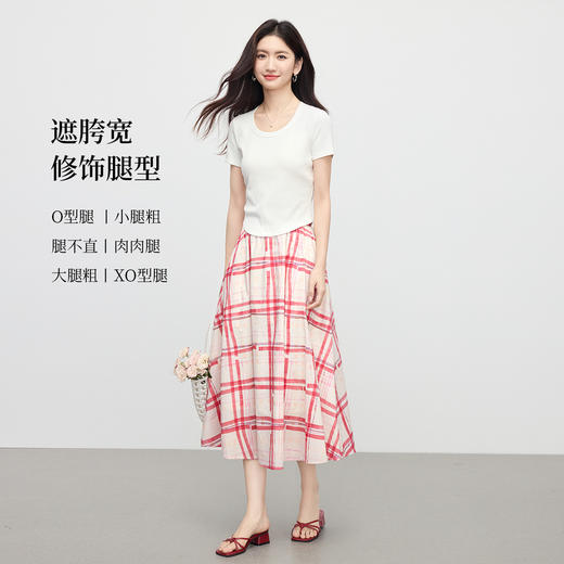 【07/23新品】熙世界气质红色格纹半身裙女夏季新品小个子松紧高腰显瘦a字伞裙 商品图2