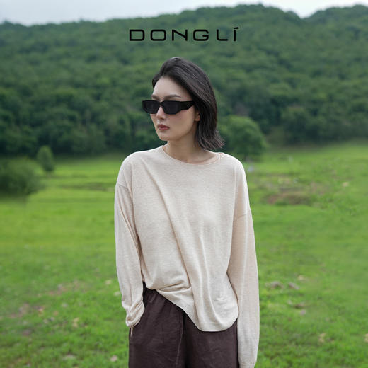 东黎 •  温柔的海风 山羊绒桑蚕丝亚麻女士素色圆领套衫 5274 商品图8