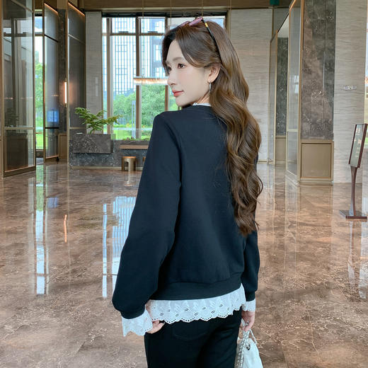 奢姿大码女装2025秋季时尚蕾丝拼接卫衣胖妹妹气质烫钻设计上衣9953190639 商品图3