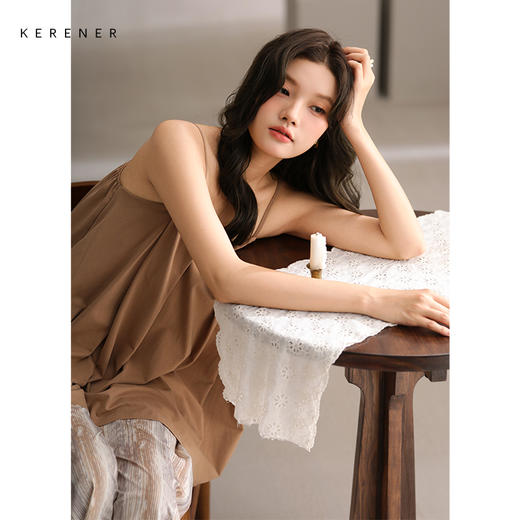可人儿带bra睡衣夏季凉感莫代尔女士吊带阔腿长裤可外穿家居服 商品图2