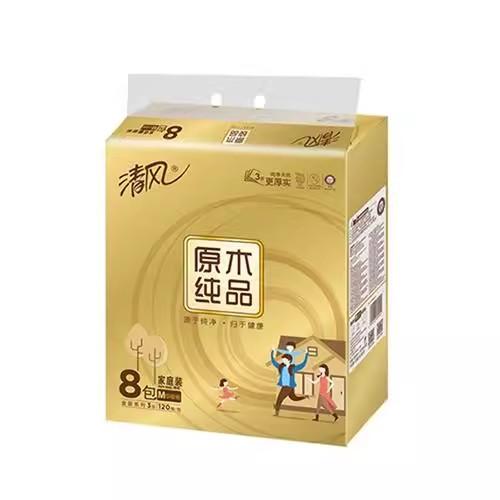 清风原木金装抽取式纸巾4层90抽*8包 商品图0