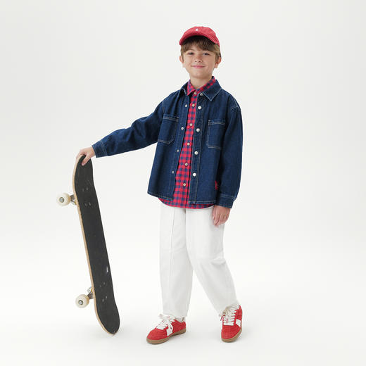 马克珍妮男童舒适百搭牛仔外套 儿童厚衬衫2025年秋装新款551279 商品图2