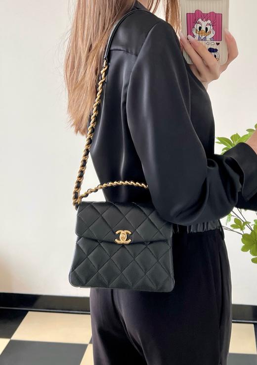 香奈儿 24ss春夏 复古链条手提包 黑/白（LZ） 商品图9